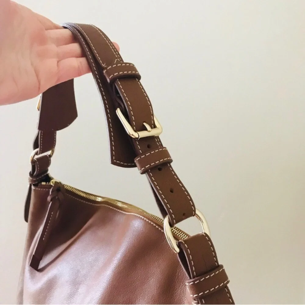 Dooney & Bourke Dillen Brown Bark Pebble Leather Hobo Shoulder Bag (Large Size)